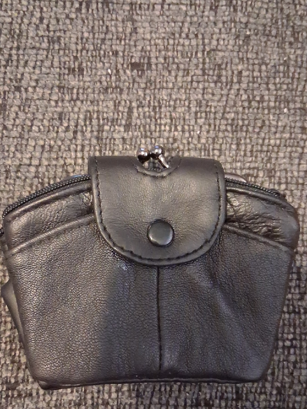 Classic Black Leather Coin Pouch with Snap Closure